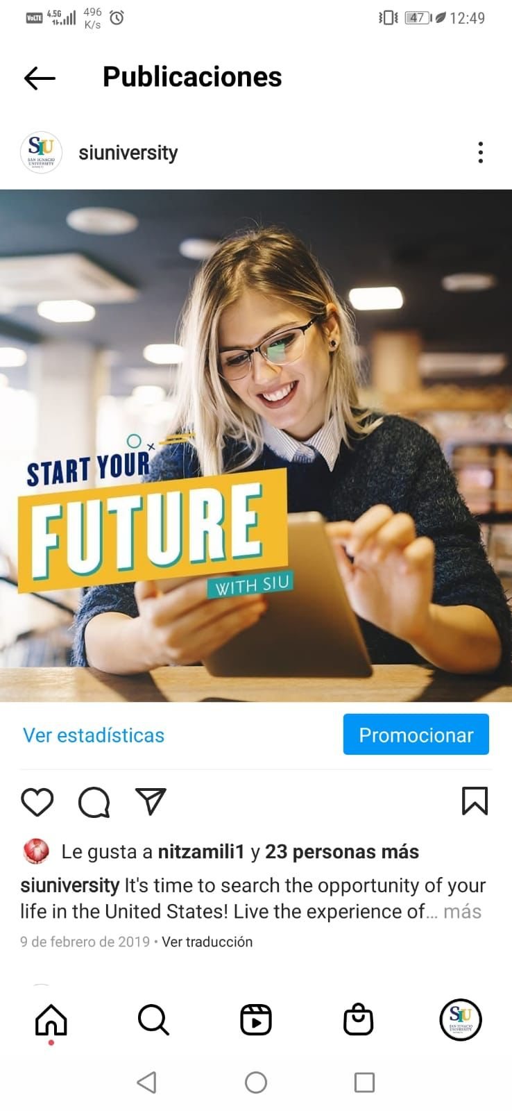 San Ignacio University Instagram ad